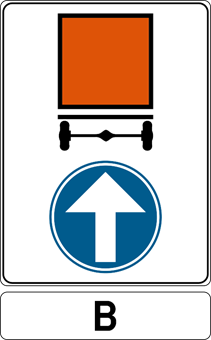 Signal d'obligation pour les véhicules transportant des marchandises dangereuses de suivre la direction de la flèche