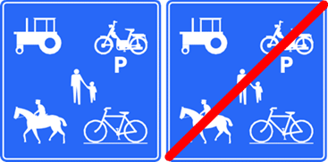 Signaux de début et fin de chemin réservé aux véhicules agricoles, piétons, cyclistes, cavaliers et speed pedelecs