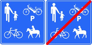 Signaux de chemin ou voie publique réservée aux piétons, cyclistes, cavaliers et speed pedelecs