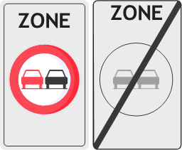 Signaux de zone d'interdiction de dépasser par la gauche un véhicule attelé ou à plus de deux roues
