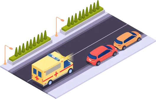 Voitures serrées sur le côté droit de la chaussée pour laisser passer une ambulance