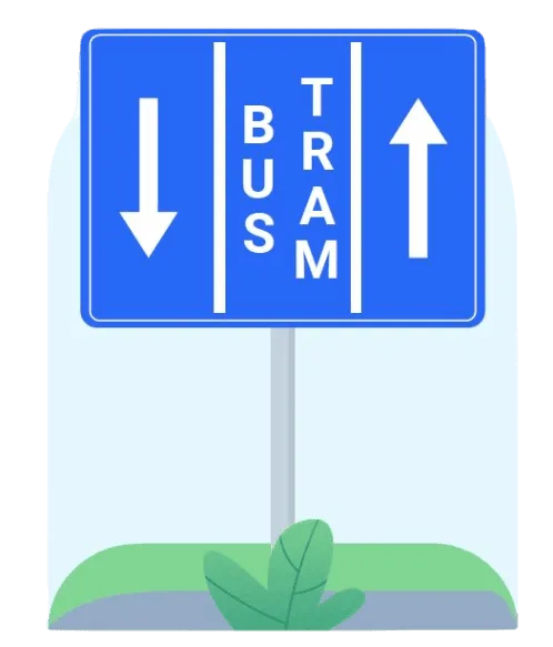 Signal de site spécial franchissable portant les mots Bus et Tram