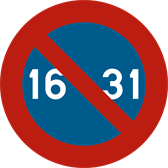 Signal E7 : Stationnement interdit du 16 à la fin du mois