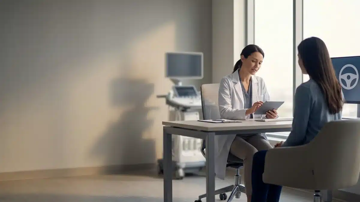 Un professionnel de santé évalue l'aptitude à la conduite lors d'un examen médical.