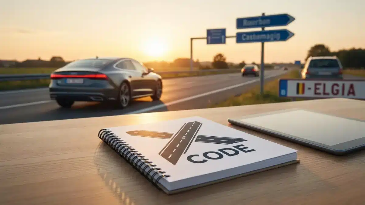 Conducteur apprenant les panneaux de signalisation routière pour le permis de conduire belge 2026.
