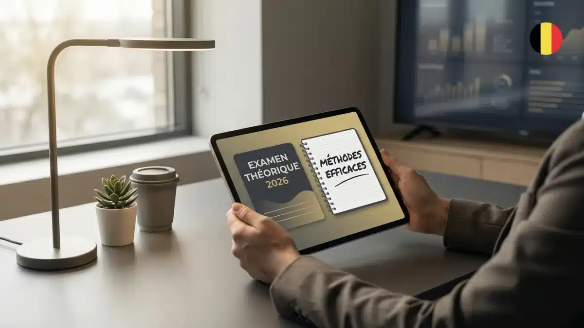 Candidat concentré révisant le code de la route sur tablette pour réussir l'examen théorique.