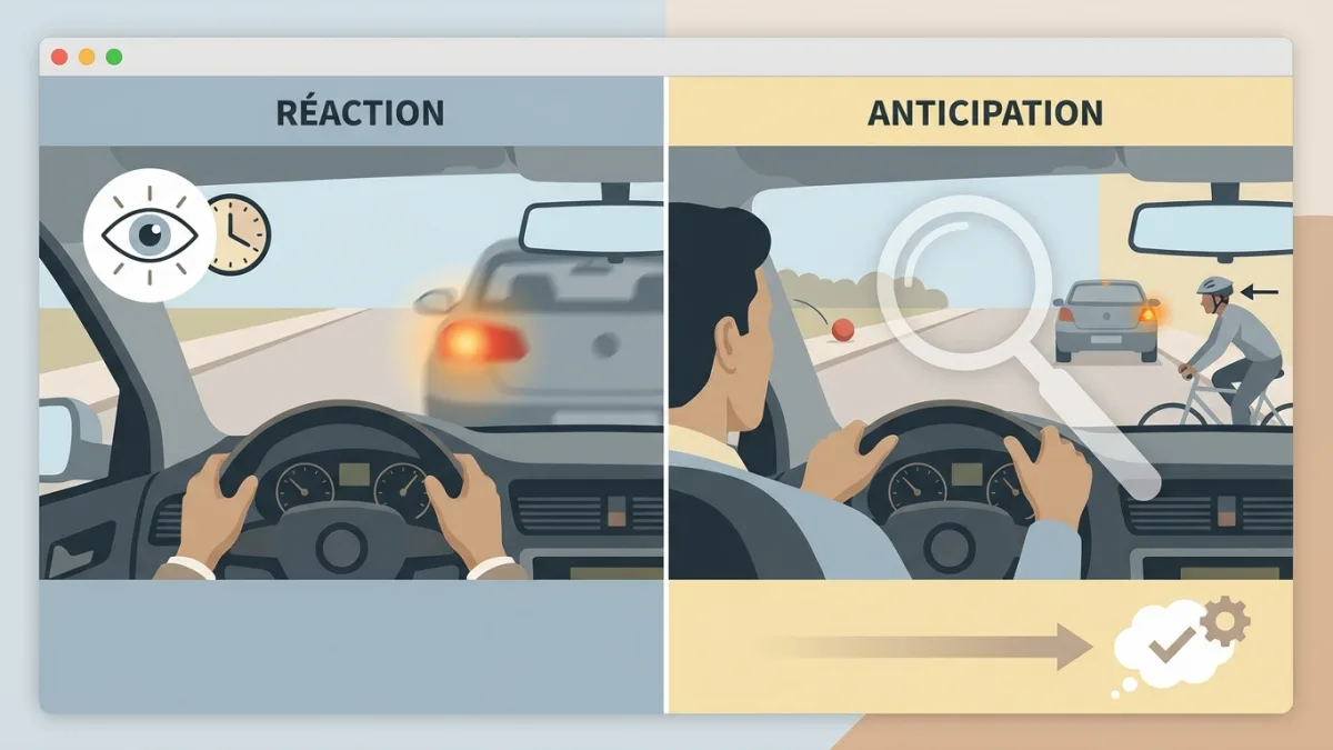 Un conducteur attentif analyse son environnement pour repérer un ballon roulant sur la chaussée.