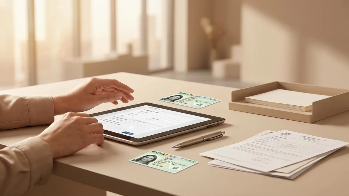 Un candidat prépare sa carte d'identité et ses documents pour l'inscription au permis théorique.