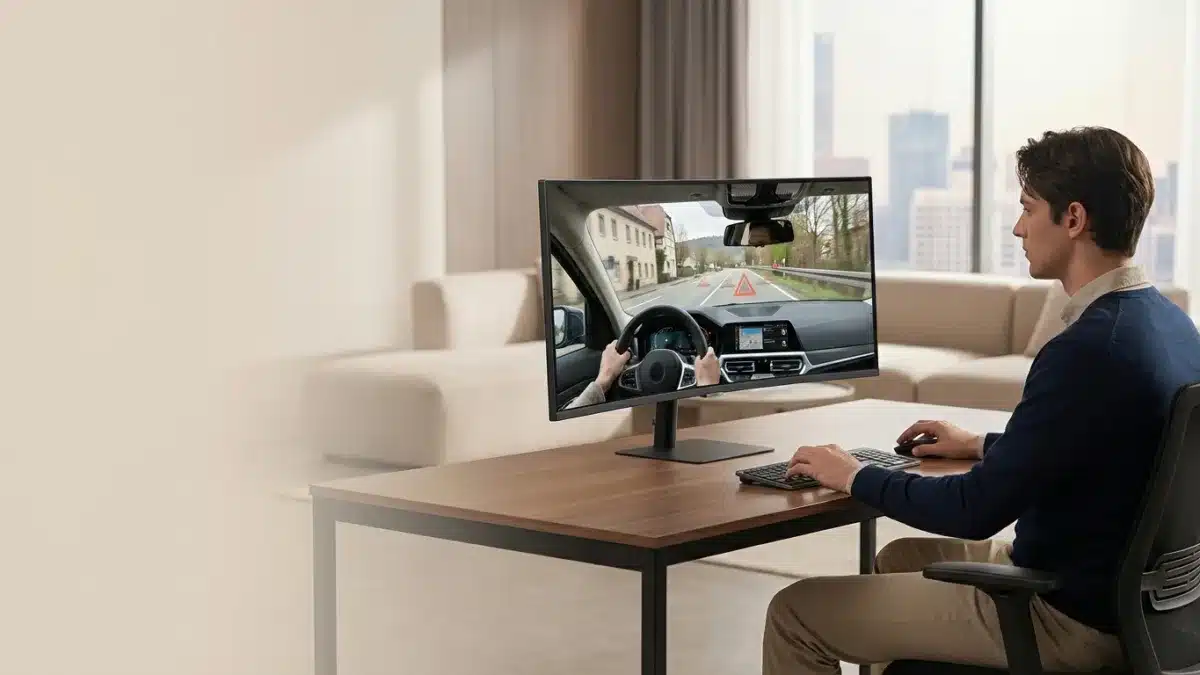 Conducteur analysant la route et identifiant les dangers pour le test de perception des risques.