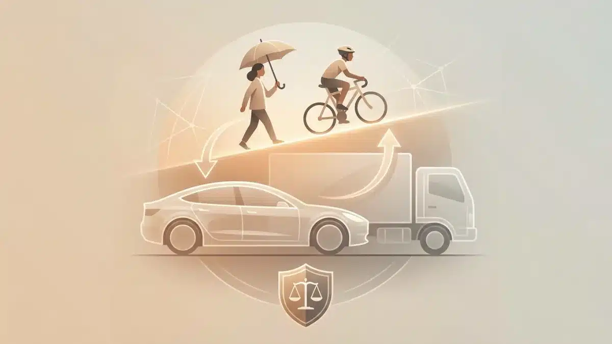Illustration symbolisant la priorité des usagers vulnérables face aux véhicules motorisés dans le code de la route.