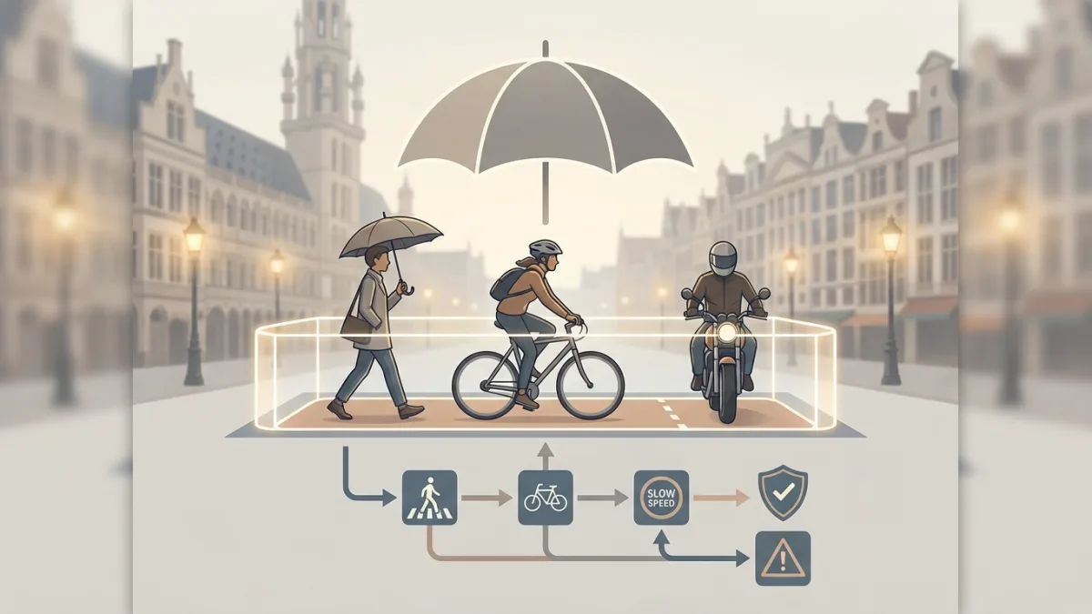 Un cycliste porte un casque et un gilet pour illustrer la sécurité des usagers vulnérables sur la route.