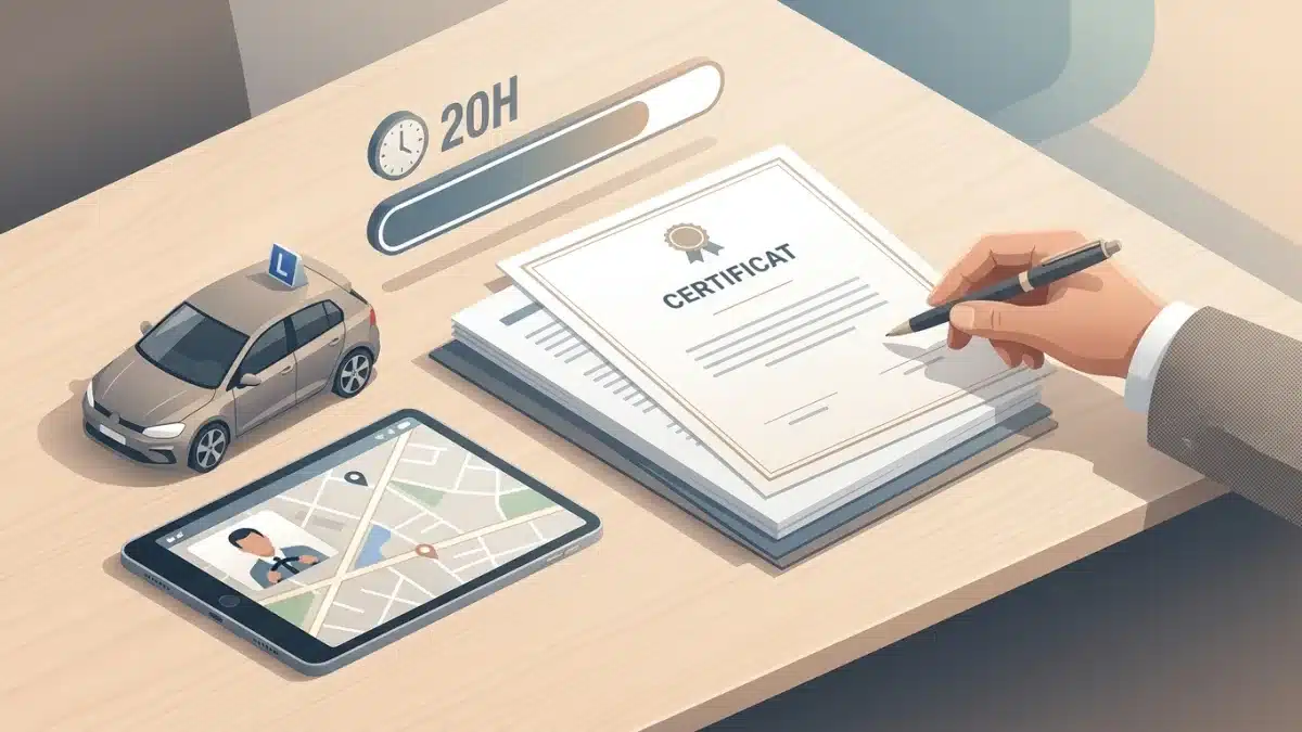 Un instructeur d'auto-école guide un élève durant les 20 heures de cours pratiques obligatoires.