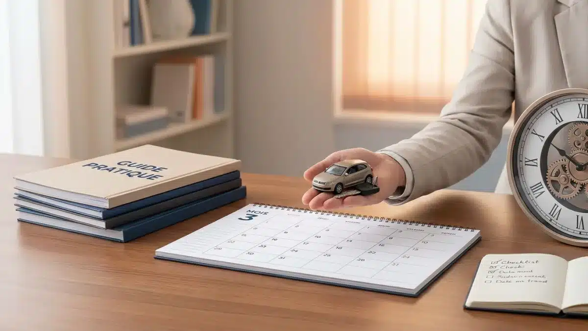 Apprenti conducteur stressé au volant à côté de son guide illustrant les erreurs de la filière libre.