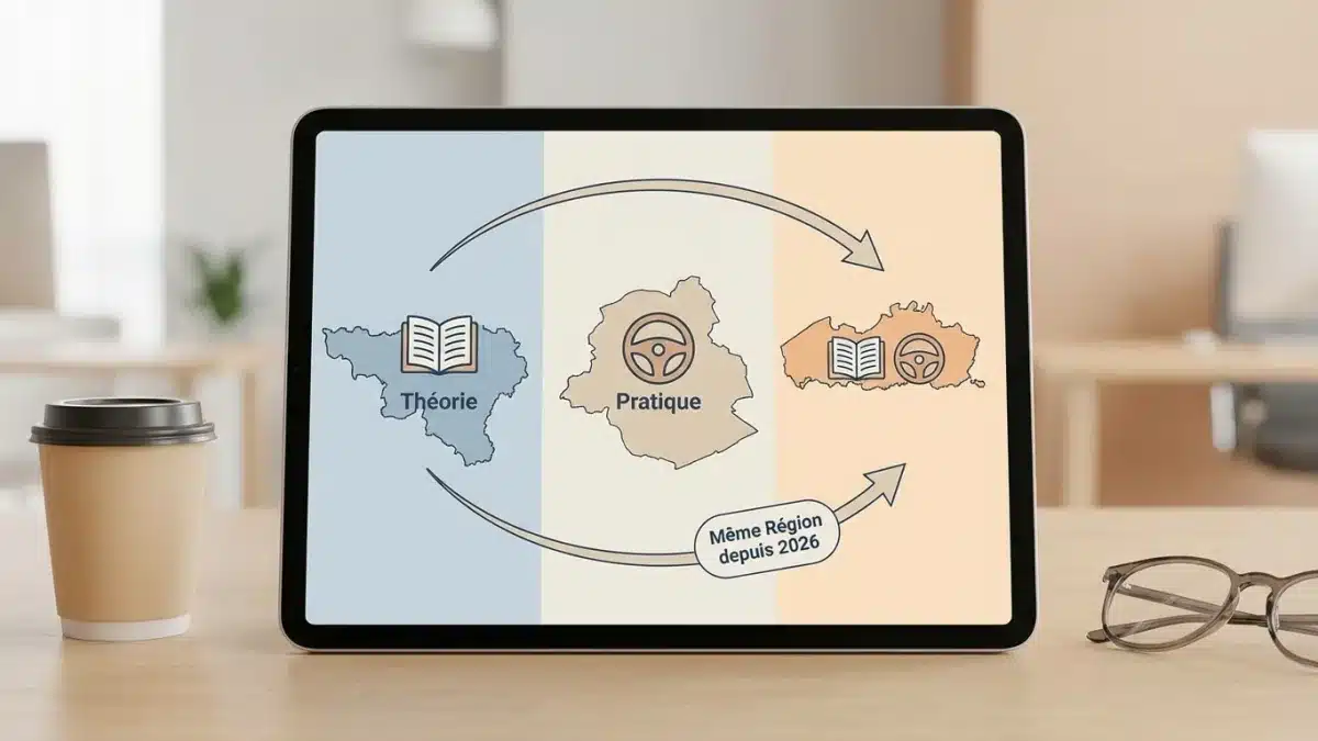 Une carte de Belgique illustrant l'obligation de suivre la formation théorique et pratique dans la même région.