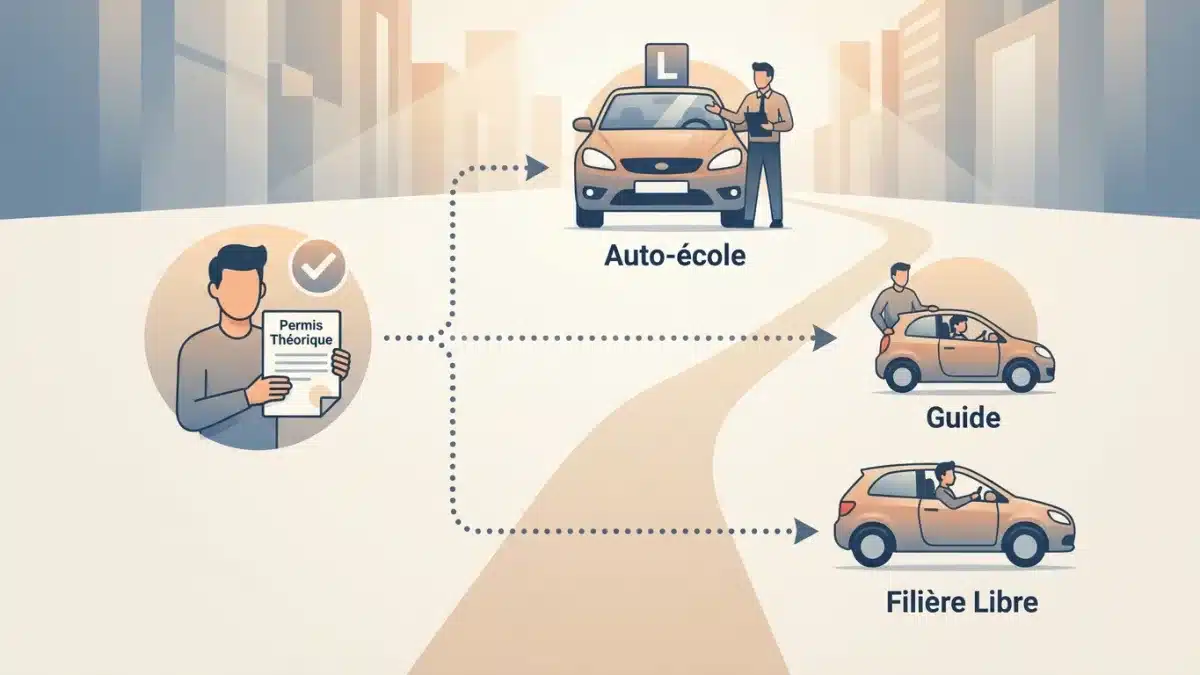 Un jeune conducteur tient fièrement son attestation de réussite à l'examen théorique de conduite.