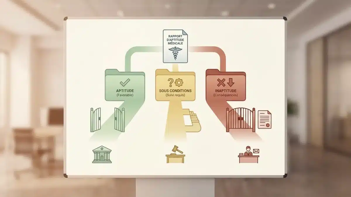 Un médecin rédige le rapport d'aptitude CARA détaillant les résultats pour le tribunal.