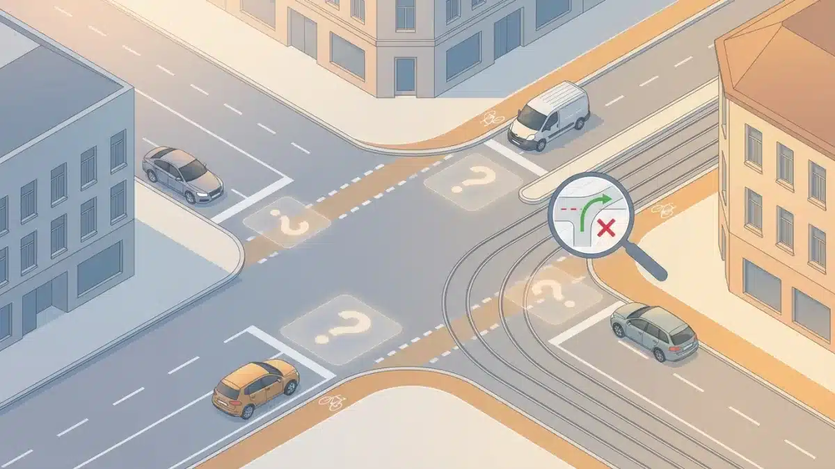 Schéma d'une intersection complexe illustrant les doutes fréquents sur la priorité de droite.