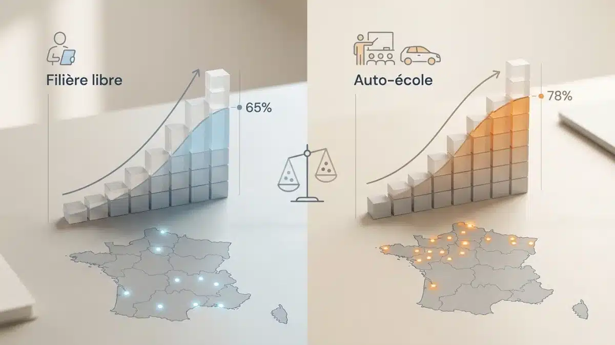 Analyse visuelle des statistiques de réussite à l'examen du permis selon la méthode d'apprentissage choisie.