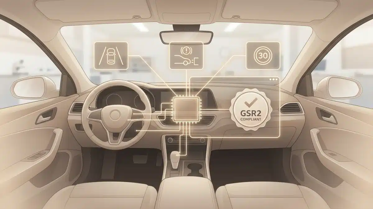 Tableau de bord numérique affichant les alertes actives des systèmes d'aide à la conduite ADAS.