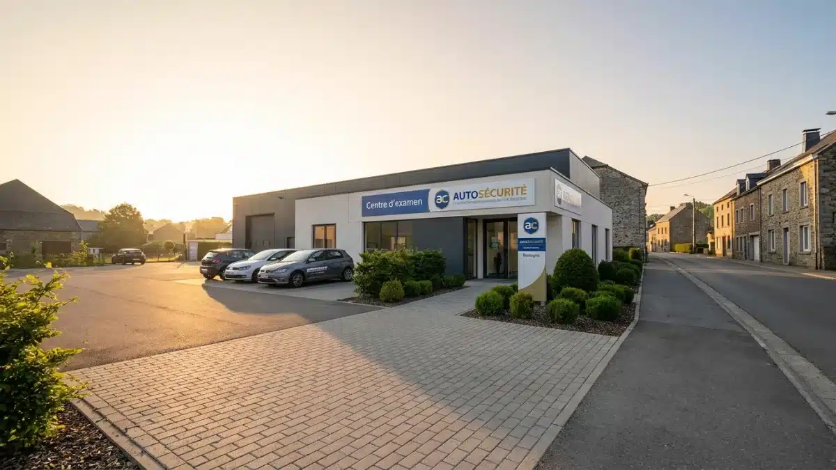 Façade du centre d'examen Autosécurité de Bastogne pour passer le permis de conduire.
