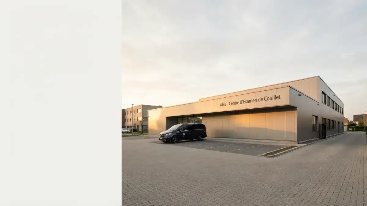 Bâtiment du centre d'examen du permis de conduire AIBV situé à Couillet dans la région de Charleroi.