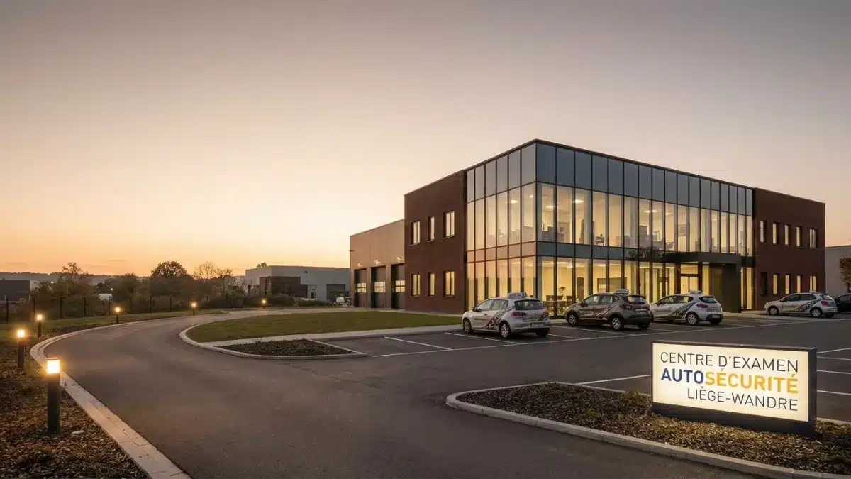 Façade extérieure du centre d'examen du permis de conduire Autosécurité situé à Wandre dans la région de Liège.