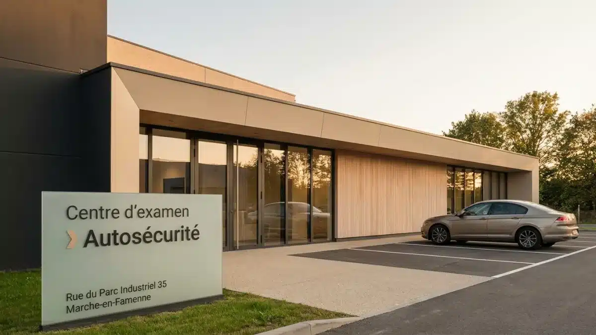 Façade du centre d'examen du permis de conduire Autosécurité à Marche-en-Famenne.