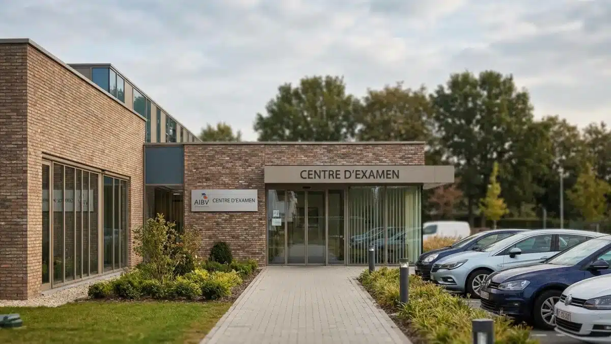 Façade du centre d'examen du permis de conduire AIBV situé rue Duc Saint Simon à Mariembourg.