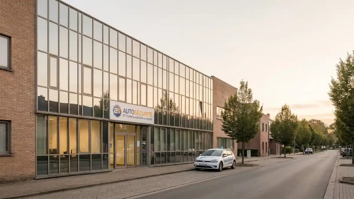 Façade du centre d'examen du permis de conduire Autosécurité situé à Ottignies-Louvain-la-Neuve.