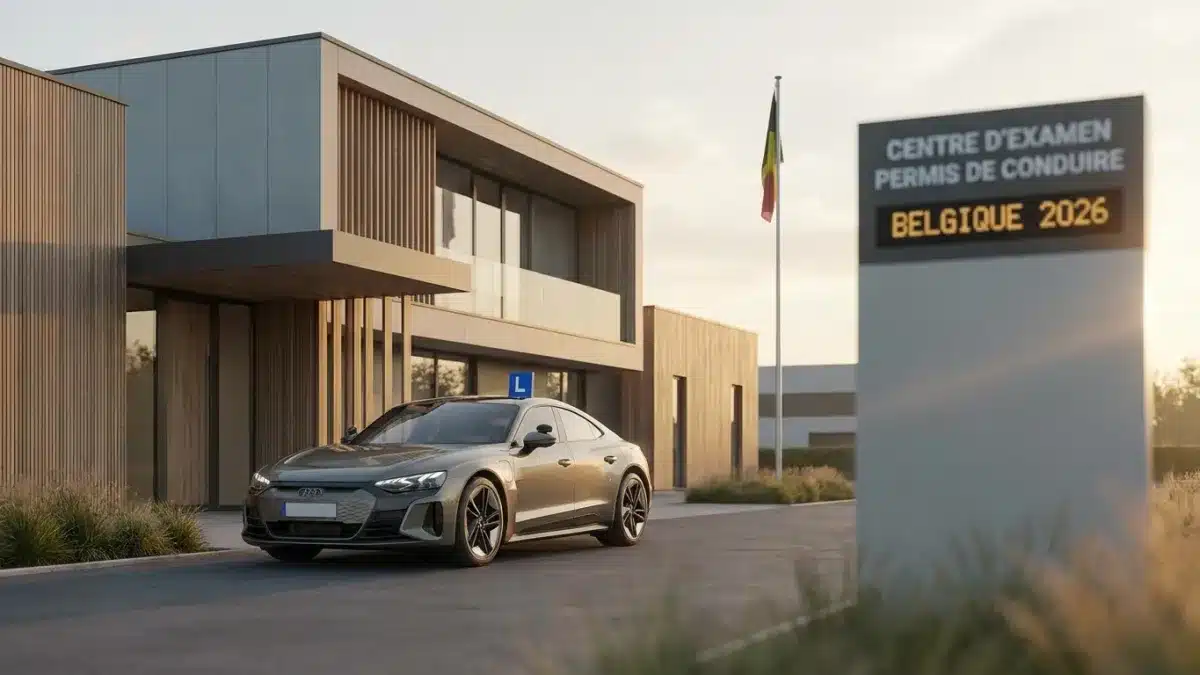 Carte de la Belgique illustrant l'emplacement des 32 centres d'examen du permis de conduire.