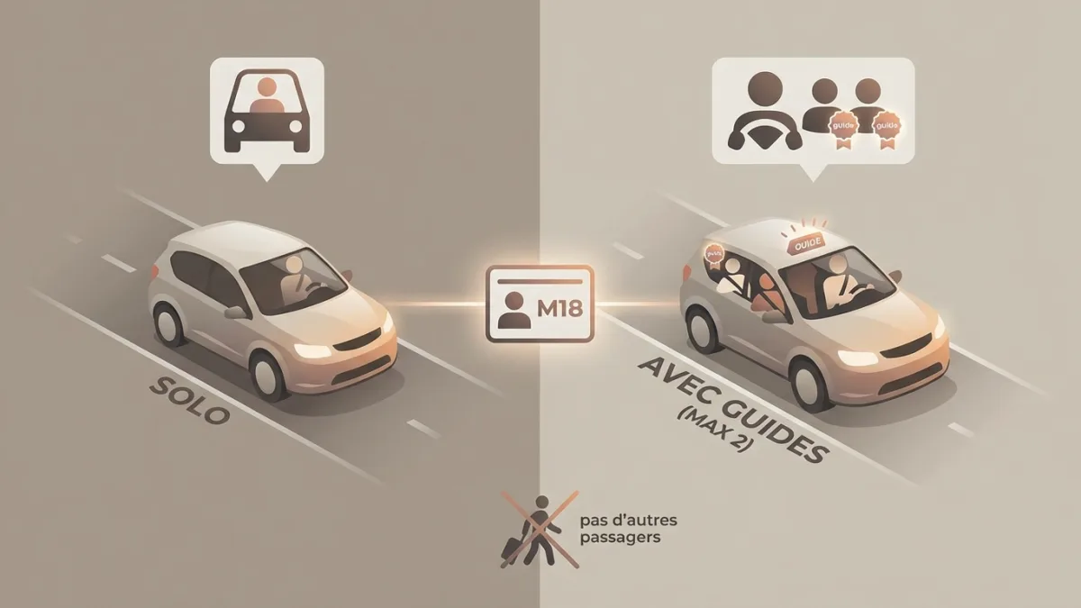 Conducteur roulant seul au volant pour illustrer les conditions du permis provisoire M18.