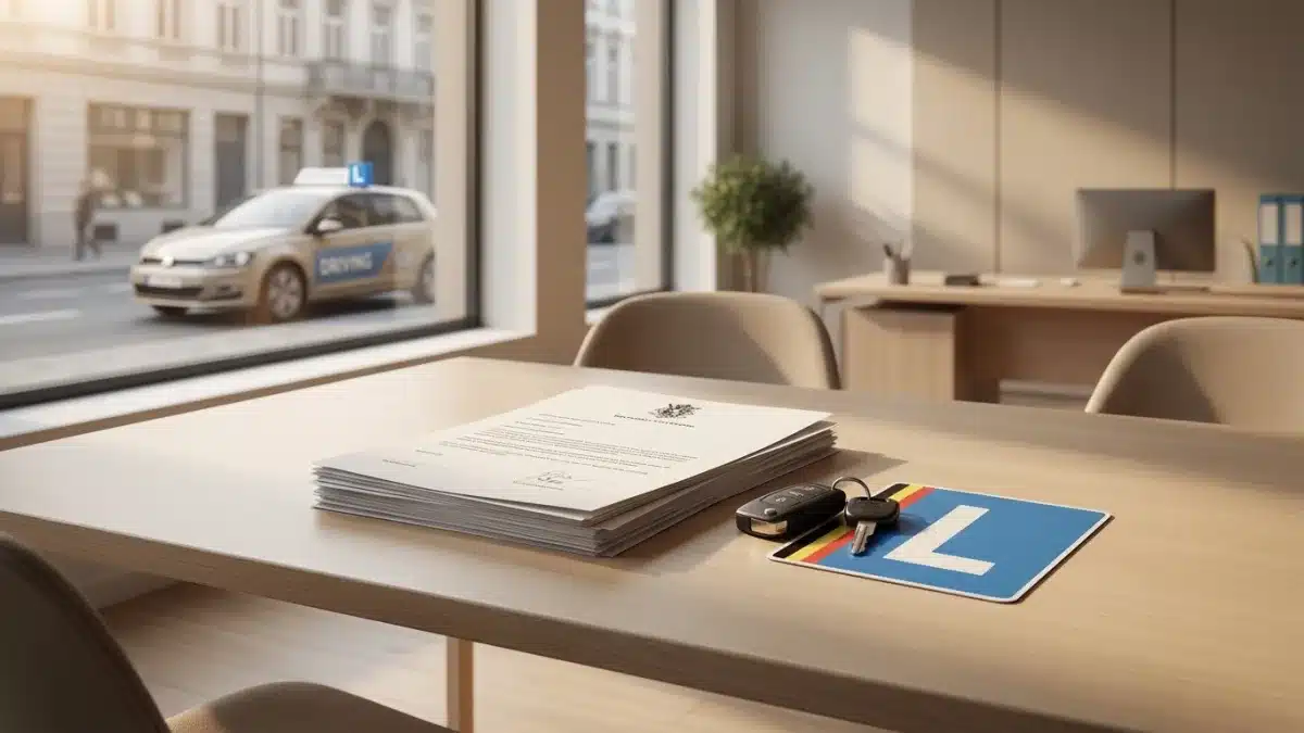 Jeune conducteur au volant prêt à valider les conditions du permis pratique belge.