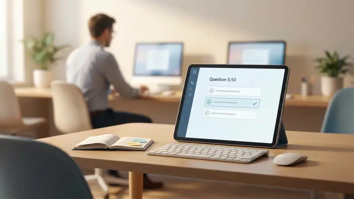 Un candidat passe son examen théorique à choix multiple sur ordinateur au centre de Wandre.
