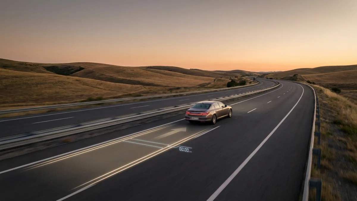 Schéma illustrant le calcul de la distance d'arrêt d'un véhicule sur une route sèche ou mouillée.