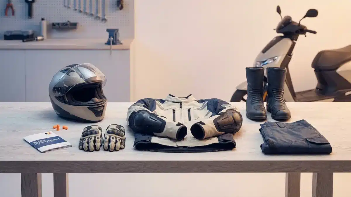 Motard portant l'équipement de protection obligatoire pour conduire une moto 125cc en toute sécurité.