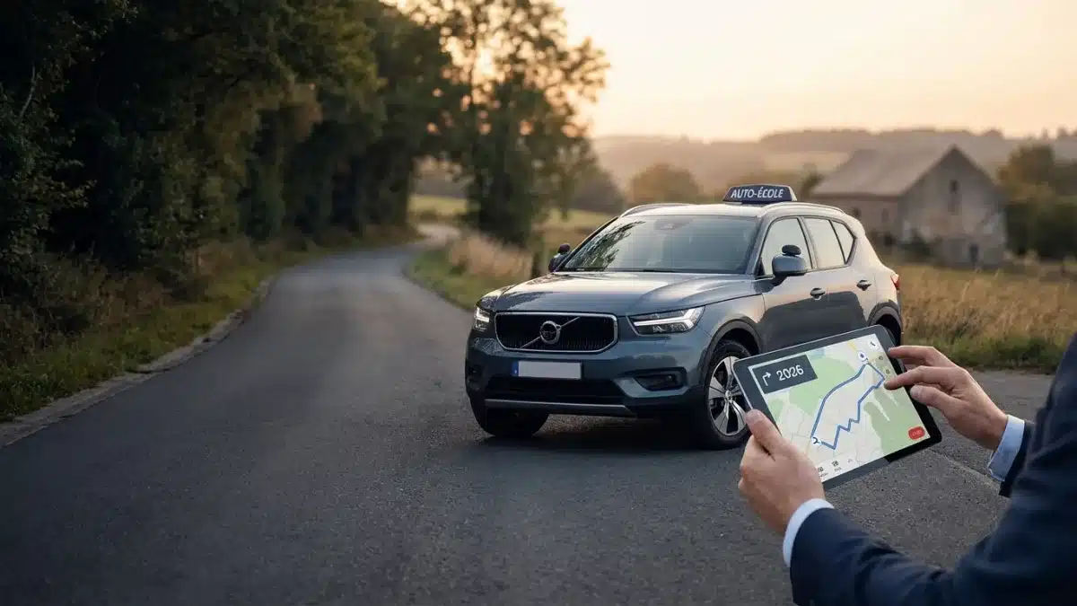 Candidat au permis de conduire au volant lors de son examen pratique sur les routes de Wallonie en 2026.
