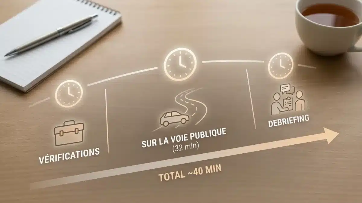 Voiture d'auto-école lors de l'examen pratique et des manœuvres sur route à Marche-en-Famenne.