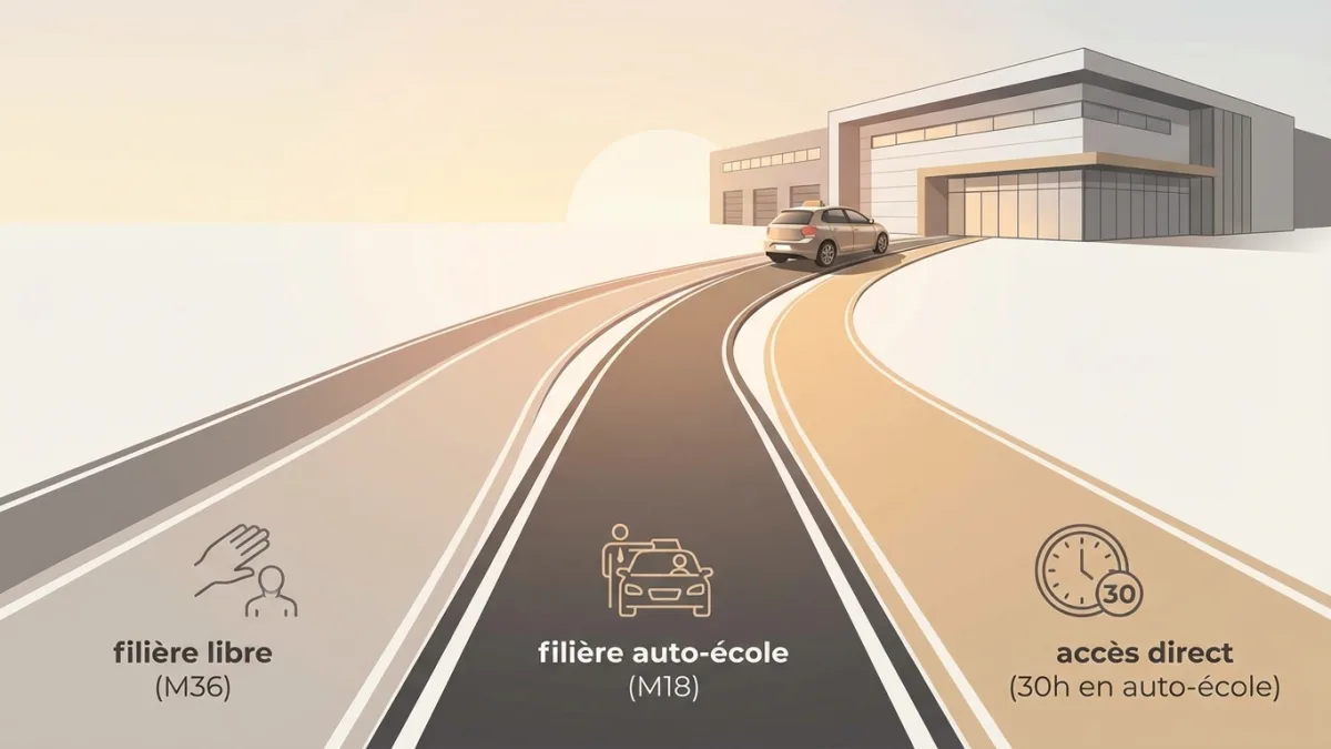 Voiture d'auto-école lors d'un examen pratique de catégorie B au centre de Wandre.