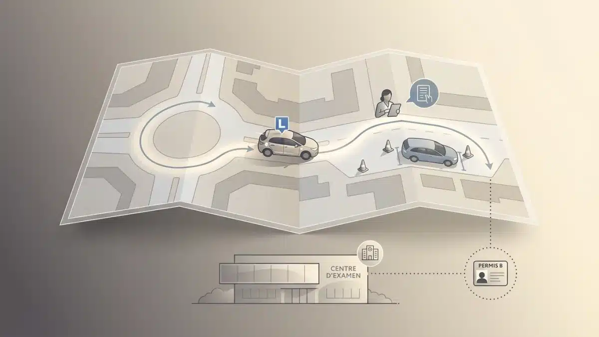 Candidat au volant de sa voiture lors de l'épreuve pratique du permis B au centre d'examen d'Anderlecht.