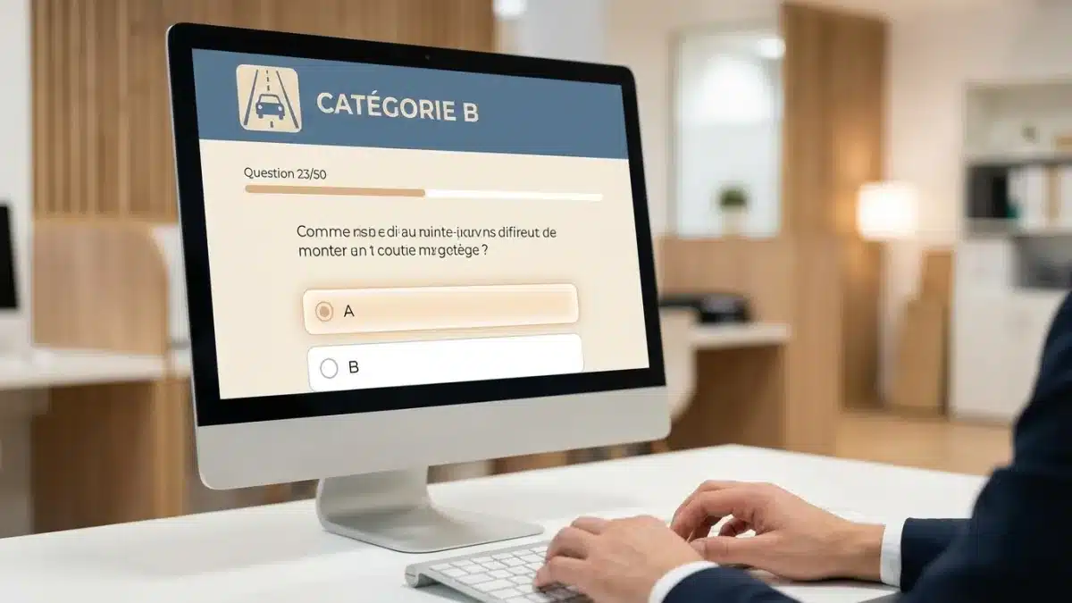 Un candidat passe son examen théorique du permis B sur ordinateur au centre de Cuesmes.