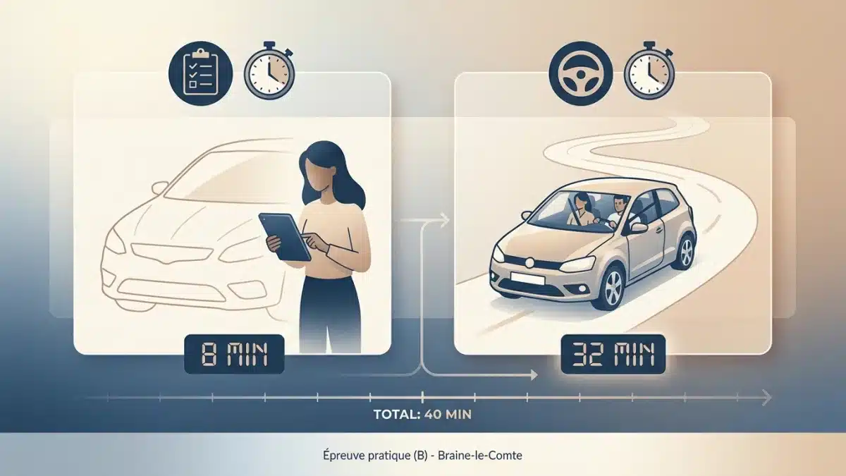 Candidat au permis de conduire effectuant une manœuvre lors de l'examen pratique à Braine-le-Comte.