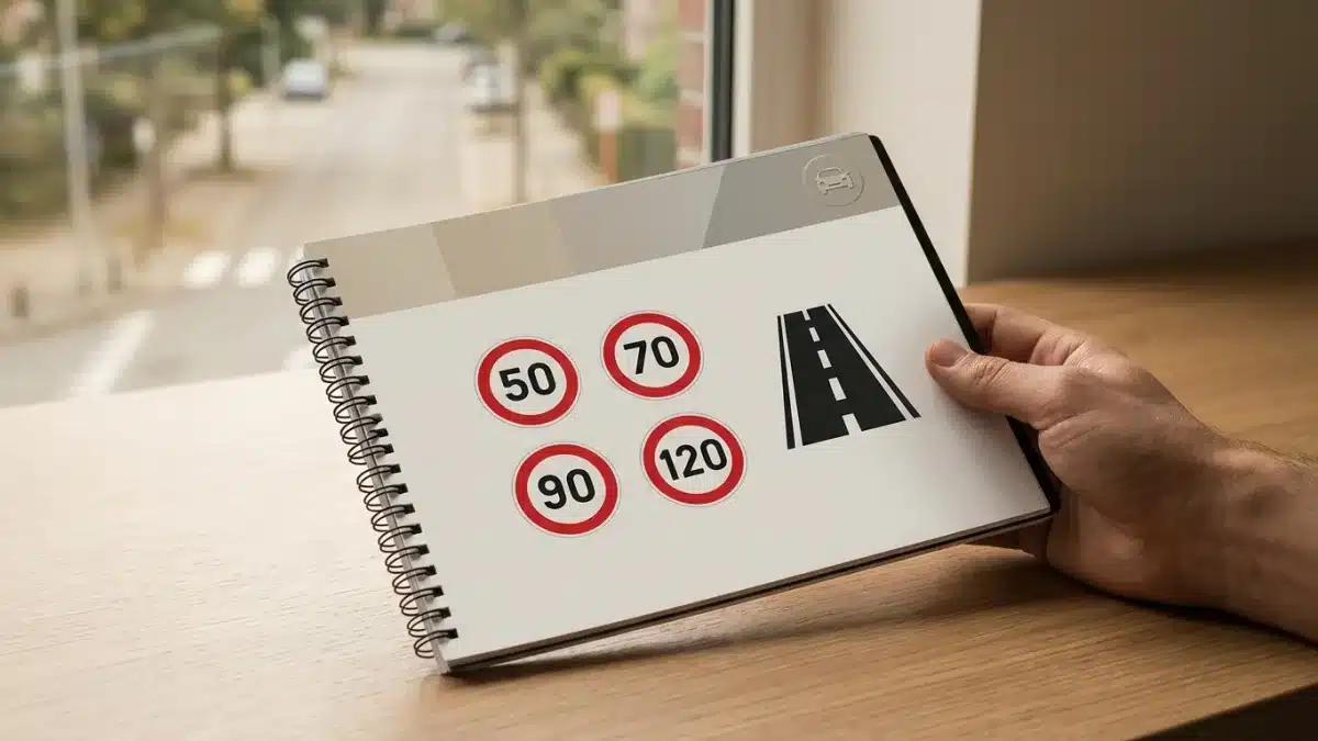 Plusieurs panneaux de limitation de vitesse belges illustrent les règles de signalisation routière.