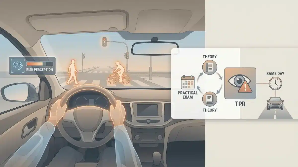 Un candidat au permis de conduire évalue les dangers sur écran lors du test de perception des risques.