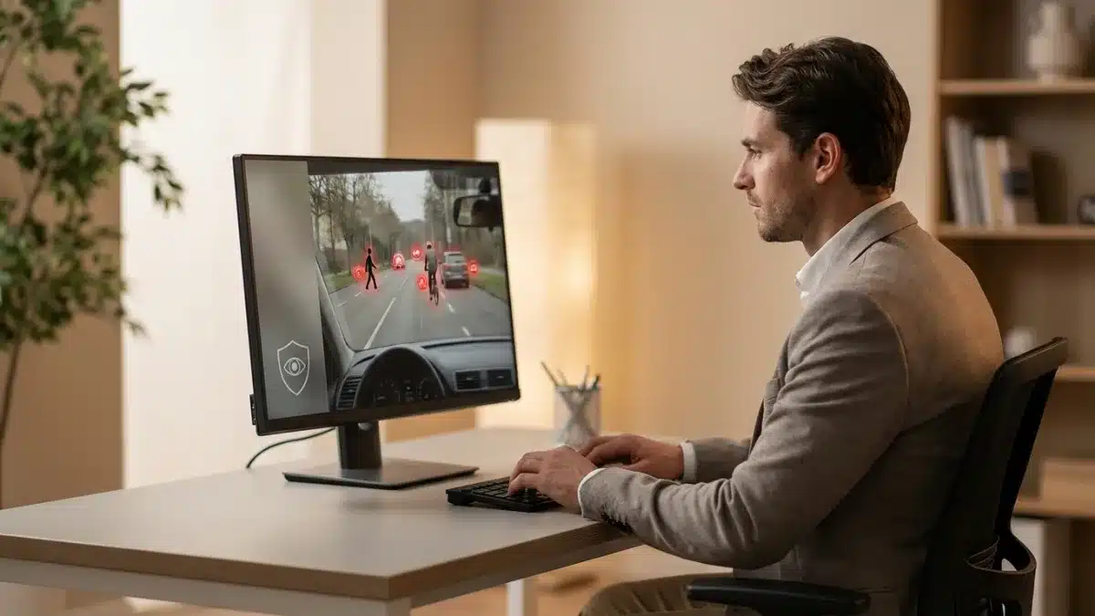 Un candidat passe le test de perception des risques sur ordinateur dans un centre wallon.