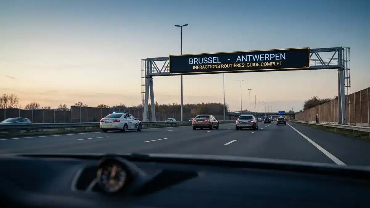 Policier effectuant un contrôle de vitesse illustrant les quatre degrés d'infractions en Belgique.