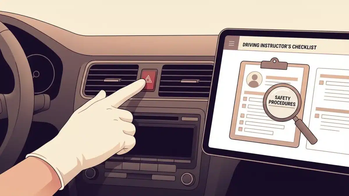 Un candidat au permis explique l'utilisation du gilet de sécurité et du triangle de présignalisation.