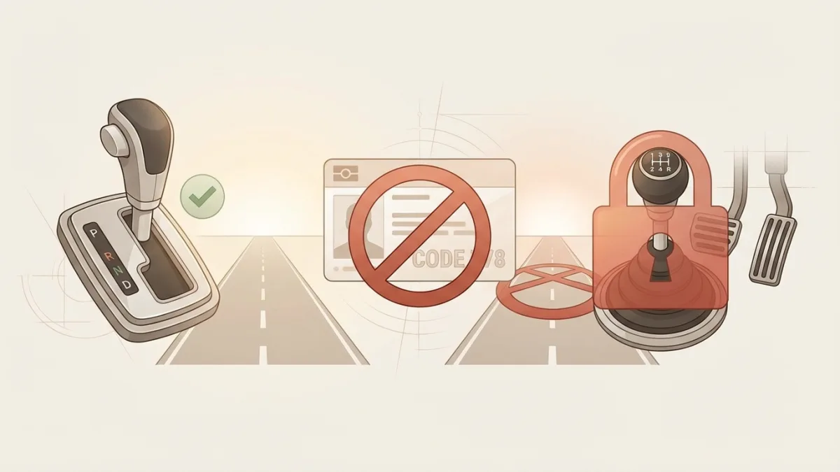 Levier de vitesse manuel barré symbolisant l'interdiction de conduire ce type de véhicule.