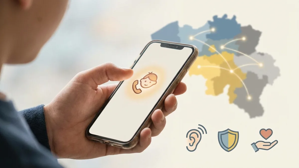 Jeune personne au téléphone contactant les services d'urgence spécialisés pour mineurs en Belgique.