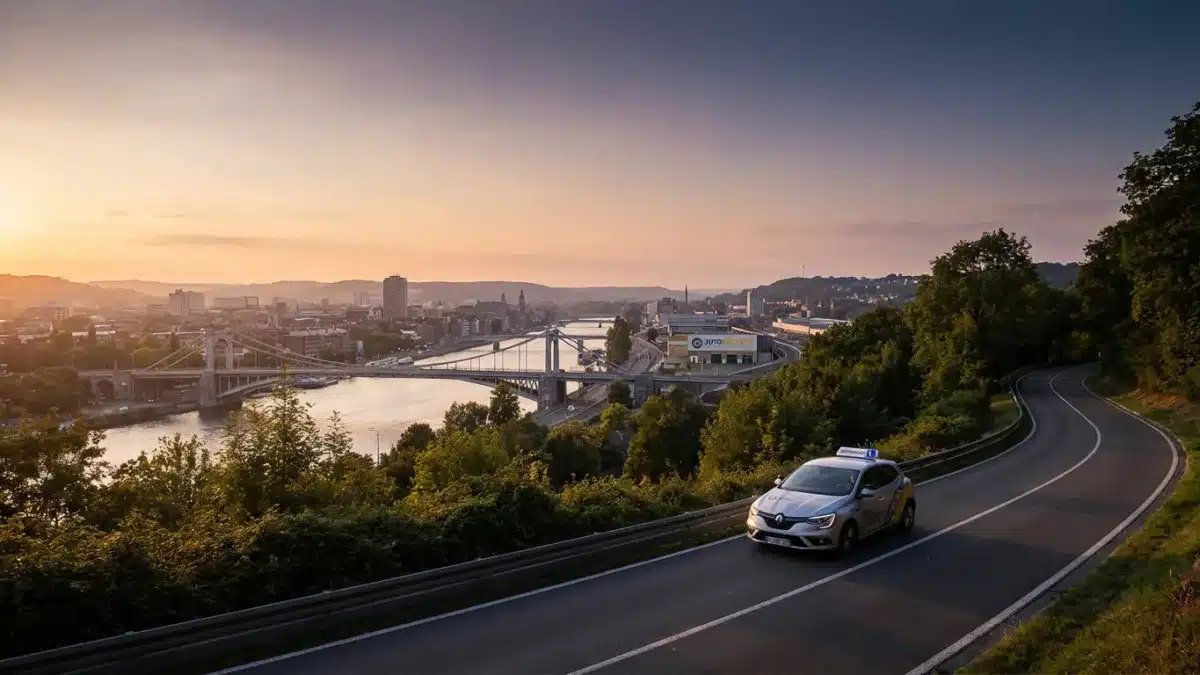 Candidat au permis de conduire circulant sur les itinéraires d'examen pratique à Liège Wandre.