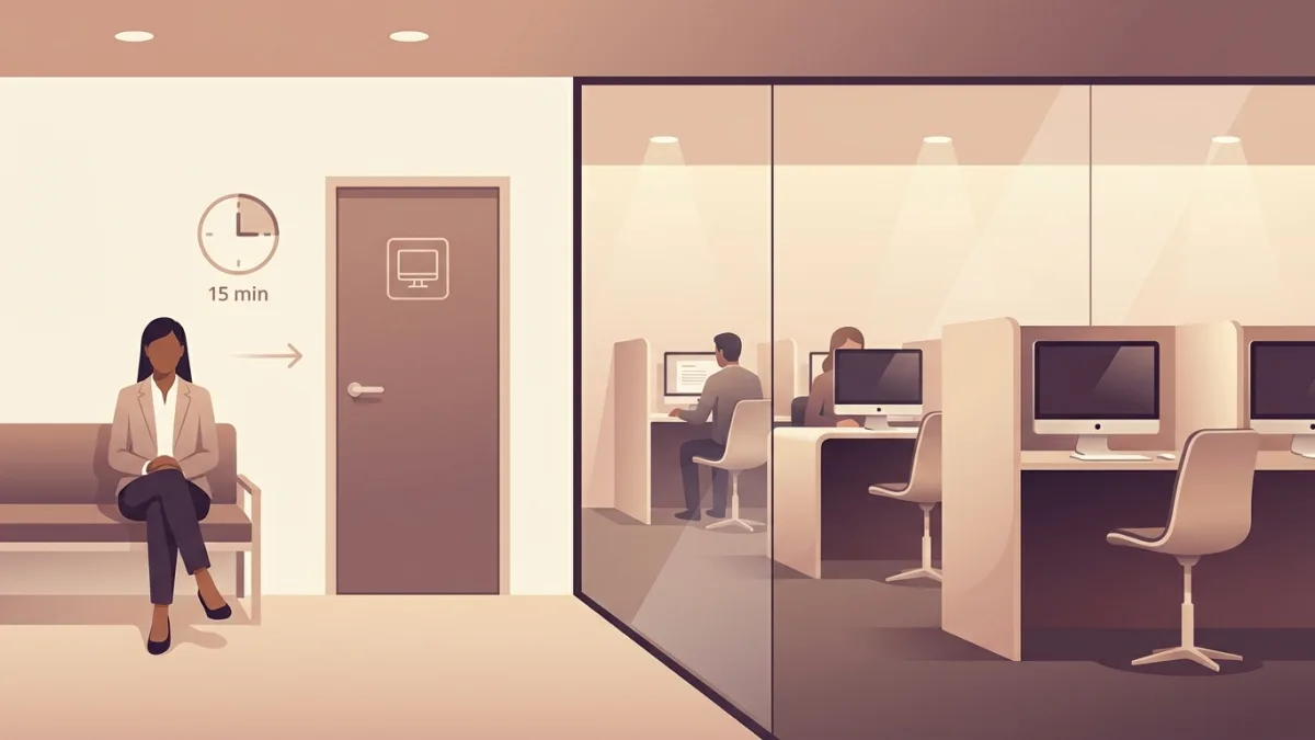 Un candidat concentré passe son examen théorique sur ordinateur au centre de Tournai.